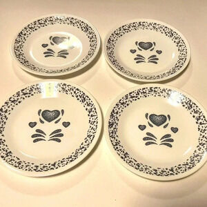 Vintage Corelle Blue Hearts 4 pc Set Bread & Butter Plates 6 3/4" Made in USA